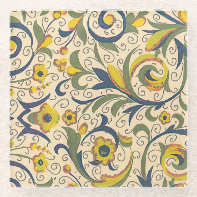 Italian Florentine Flourishes Pattern Glass Coaster (Front)