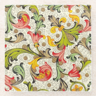 Italian Florentine Flourishes Pattern Glass Coaster