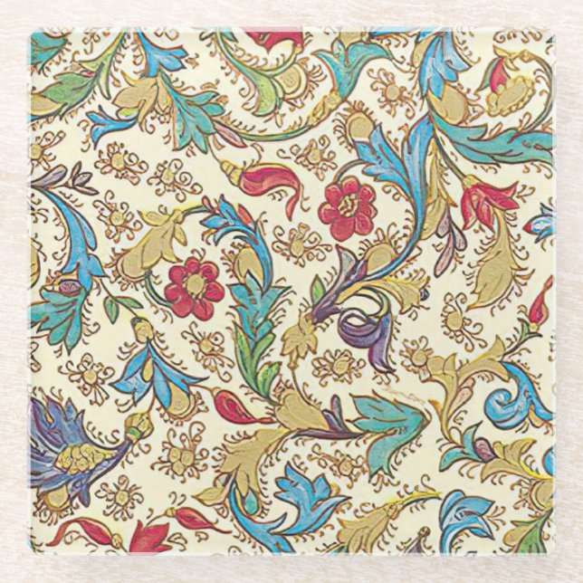 Italian Florentine Flourishes Pattern Glass Coaster (Front)