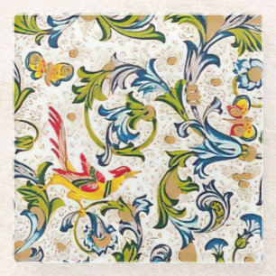 Italian Florentine Flourishes Pattern Glass Coaster