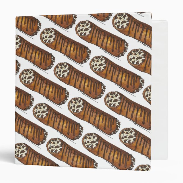 Italian Food Bakery Pastry Chocolate Chip Cannoli 3 Ring Binder (Front/Inside)