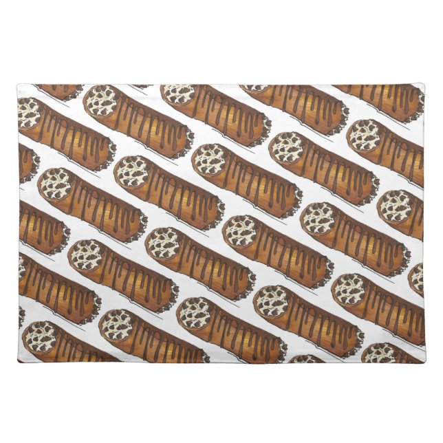 Italian Food Bakery Pastry Chocolate Chip Cannoli Cloth Placemat (Front)