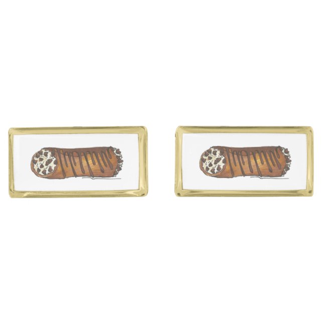 Italian Food Bakery Pastry Chocolate Chip Cannoli Cufflinks (Front)