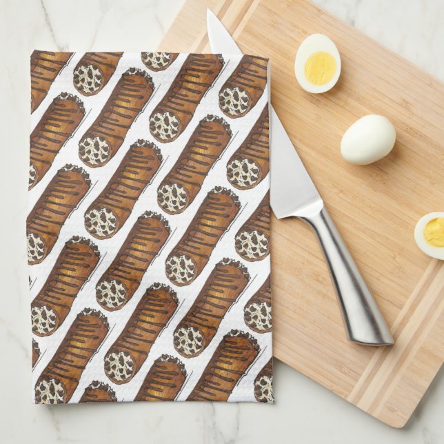 Italian Food Bakery Pastry Chocolate Chip Cannoli Kitchen Towel (Quarter Fold)