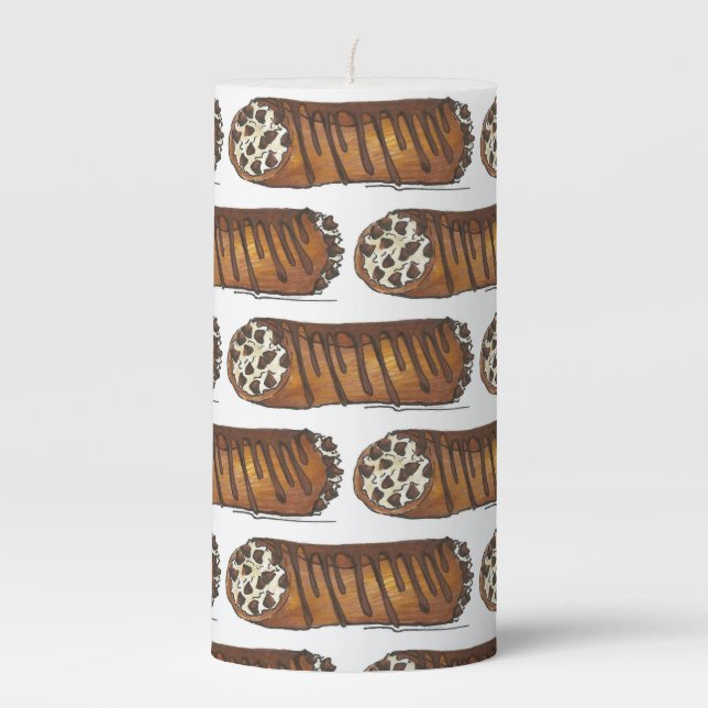 Italian Food Bakery Pastry Chocolate Chip Cannoli Pillar Candle (Front)