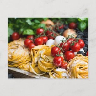 Italian Food Fresh Pasta Tomato Basil Postcard