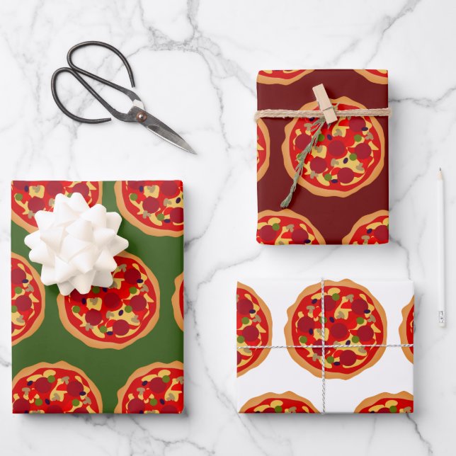 Italian food funny pepperoni pizza pattern wrapping paper sheets (Front)