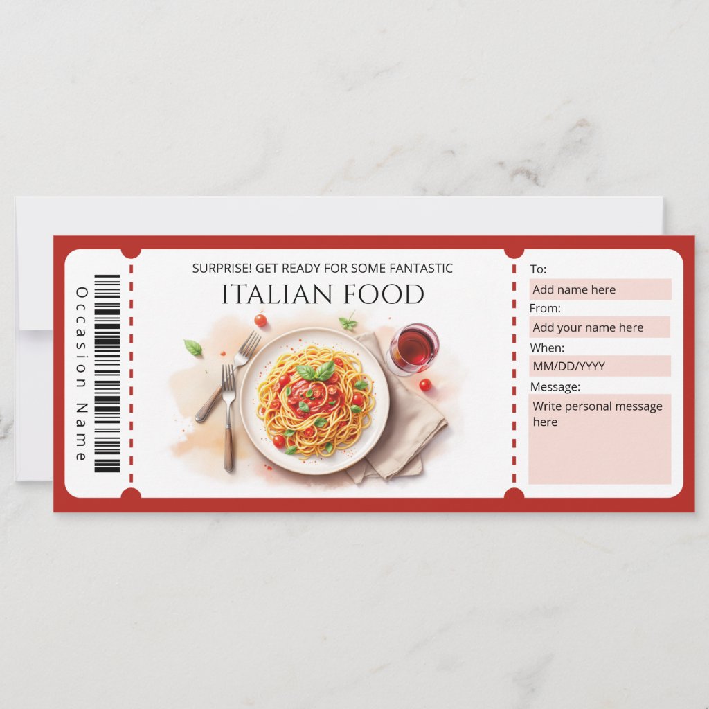 Italian Food Gift Certificate Invitation
