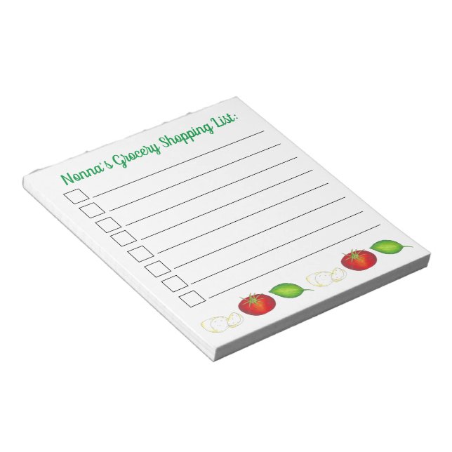 Italian Food Grocery List Mozzarella Tomato Basil Notepad (Angled)