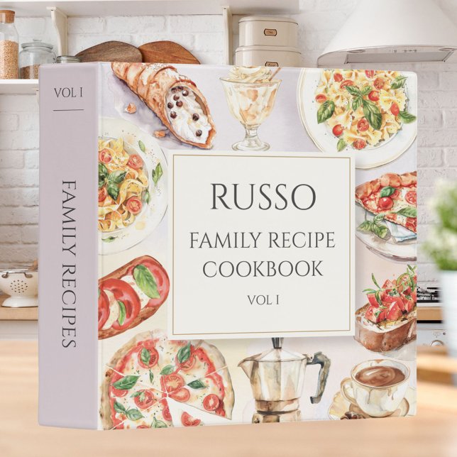 Italian Food illustration Family Recipe Cookbook 3 Ring Binder (In situ)