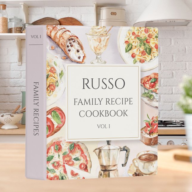 Italian Food illustration Family Recipe Cookbook Mini Binder (In situ)