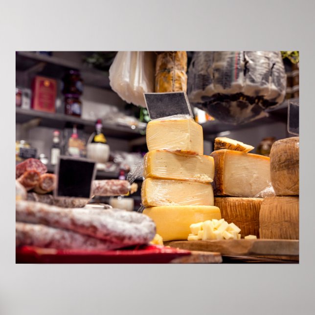 Italian food market with cheese and pepperoni wash poster (Front)