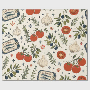 Italian Food, Mediterranean Tomato Garlic  Wrapping Paper