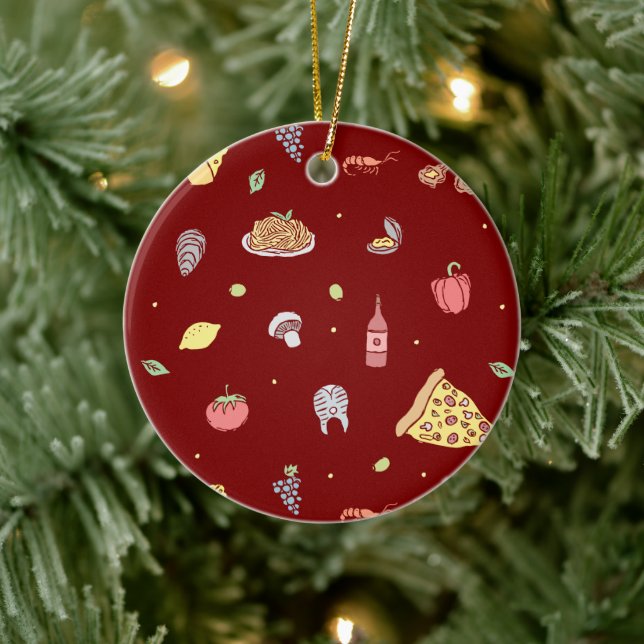 Italian food pattern. Seamless Italian foods  Ceramic Ornament (Tree)