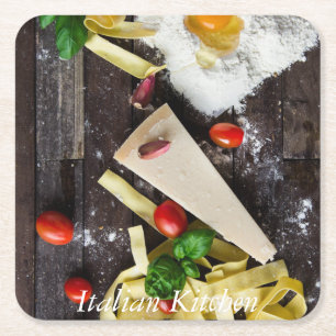 Italian Food Personalize Text Square Paper Coaster