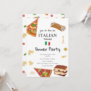 Italian Food Pizza & Pasta Dinner Party Theme Invitation
