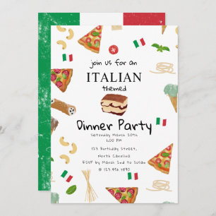 Italian Food Pizza & Pasta Dinner Party Theme Invitation