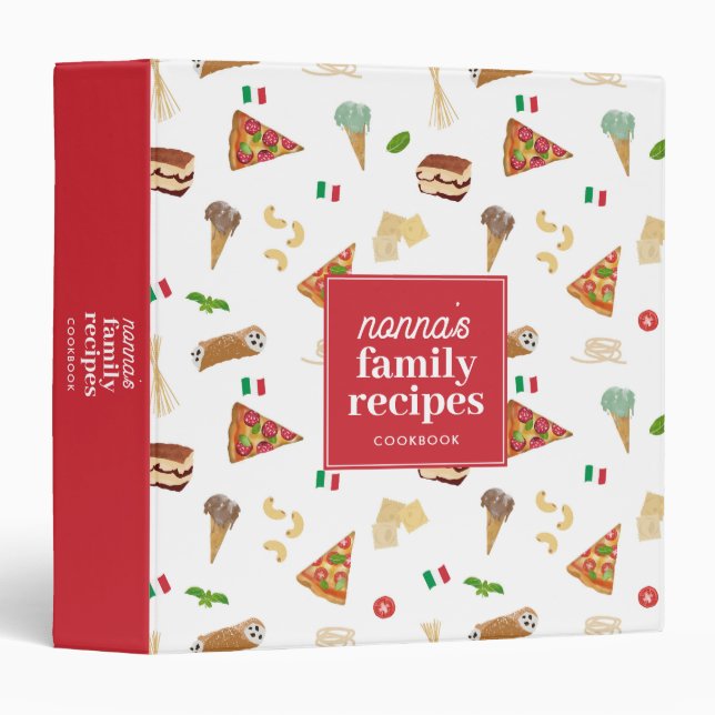 Italian Food Pizza Pasta Family Nonna Recipe 3 Ring Binder (Front/Spine)
