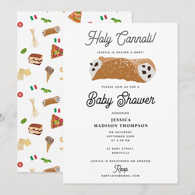 Italian Food Pizza Pasta Holy Cannoli Baby Shower Invitation (Front/Back)