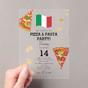 Italian Food Pizza & Pasta Making Birthday Party Acrylic Invitations