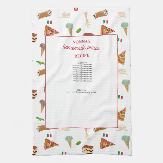 Italian Food Pizza Pasta Tiramisu Nonna Recipes Kitchen Towel (Vertical)