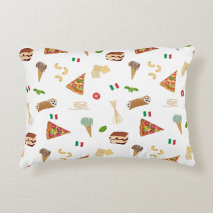 Italian Food Pizza Pasta Tiramisu Pattern Accent Pillow