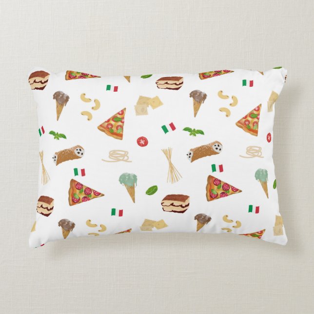 Italian Food Pizza Pasta Tiramisu Pattern Accent Pillow (Front)