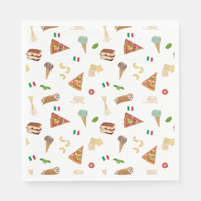 Italian Food Pizza Pasta Tiramisu Pattern Napkins (Front)