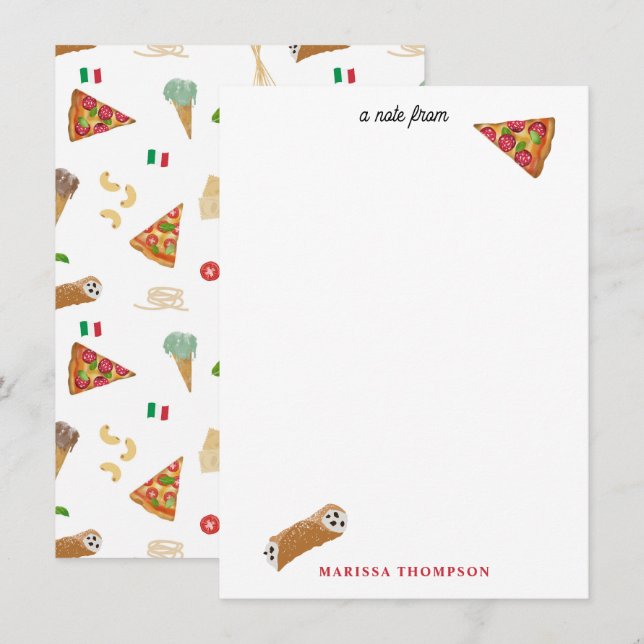 Italian Food Pizza Pasta Tiramisu Pattern Note Card (Front/Back)