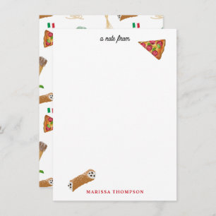 Italian Food Pizza Pasta Tiramisu Pattern Note Card