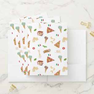 Italian Food Pizza Pasta Tiramisu Pattern Pocket Folder