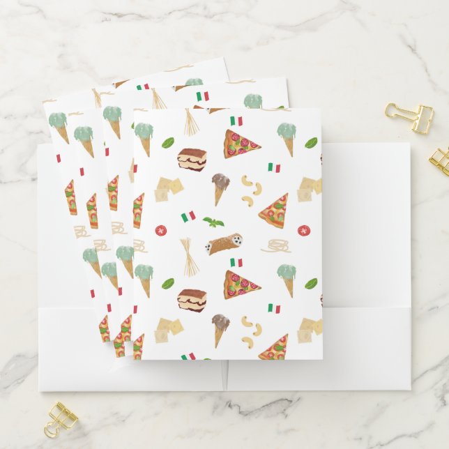 Italian Food Pizza Pasta Tiramisu Pattern Pocket Folder (In Situ)