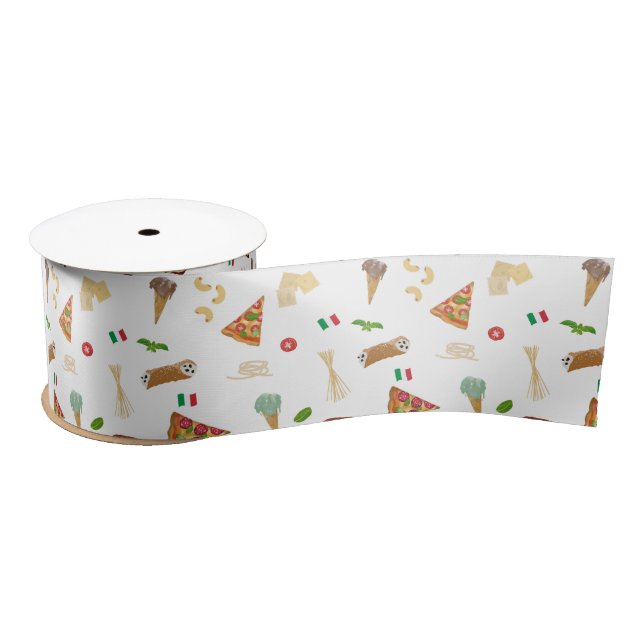 Italian Food Pizza Pasta Tiramisu Pattern Satin Ribbon (Spool)
