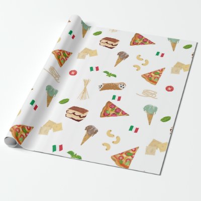 Italian Food Pizza Pasta Tiramisu Pattern Wrapping Paper