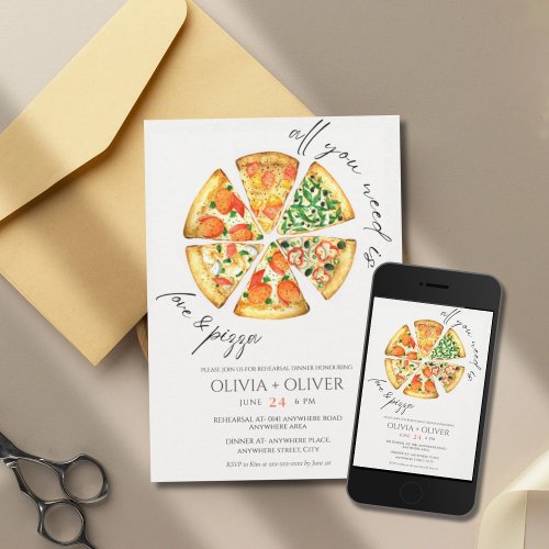 Italian food pizza rehearsal dinner invitation