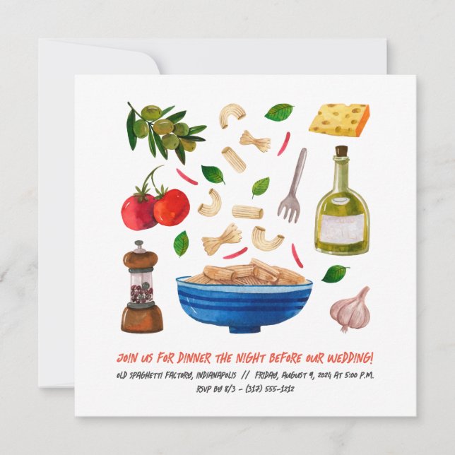 Italian Food Rehearsal Dinner Invitation (Front)