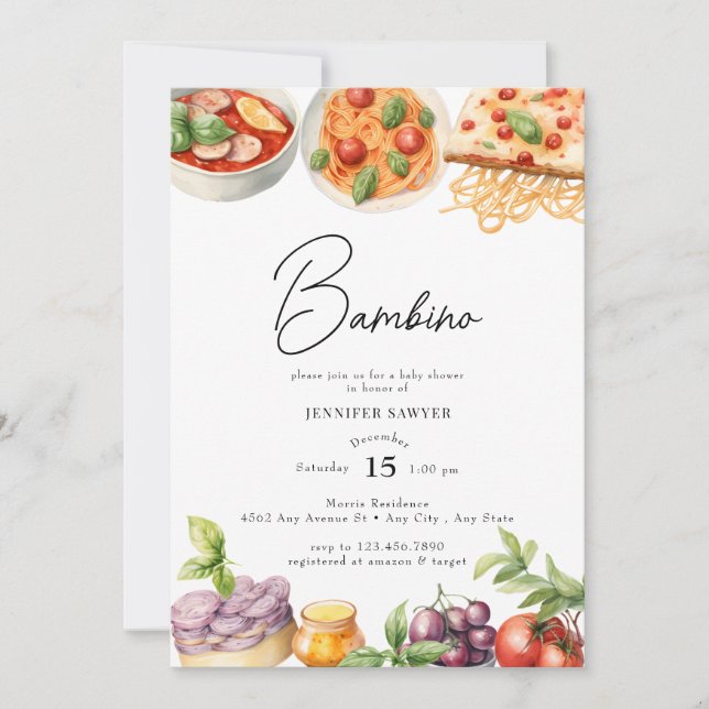  Italian Food | Watercolor Baby Shower Invitation (Front)