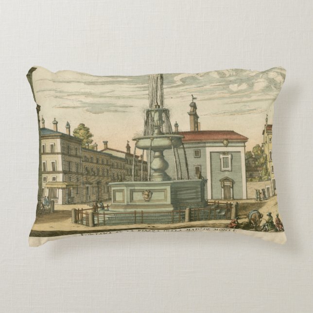Italian Fountain in Town Square by Falda Decorative Pillow (Front)