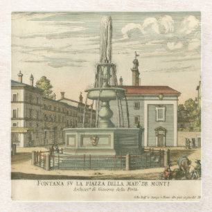 Italian Fountain in Town Square by Falda Glass Coaster