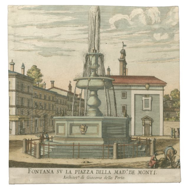 Italian Fountain in Town Square by Falda Napkin (Front)