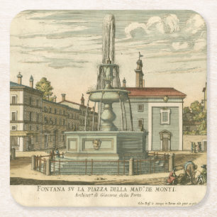 Italian Fountain in Town Square by Falda Square Paper Coaster