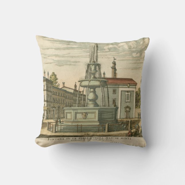 Italian Fountain in Town Square by Falda Throw Pillow (Front)