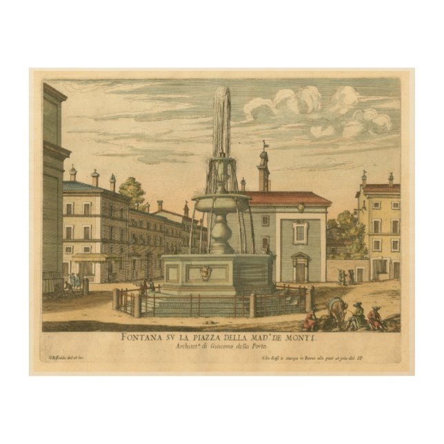 Italian Fountain in Town Square by Falda Wood Wall Art (Front)