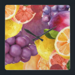 Italian Fruit Kitchen Print | Watercolor Citrus Square Wall Clock<br><div class="desc">Brighten your kitchen with this colorful Italian fruit wall art featuring watercolor lemons, oranges, cherries, and grapes. Bursting with fresh Mediterranean charm, this print brings the warmth of Italy right into your home. Perfect for a farmhouse kitchen, rustic dining room, or modern café, it makes a cheerful accent piece on...</div>