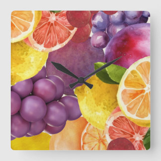 Italian Fruit Kitchen Print | Watercolor Citrus Square Wall Clock