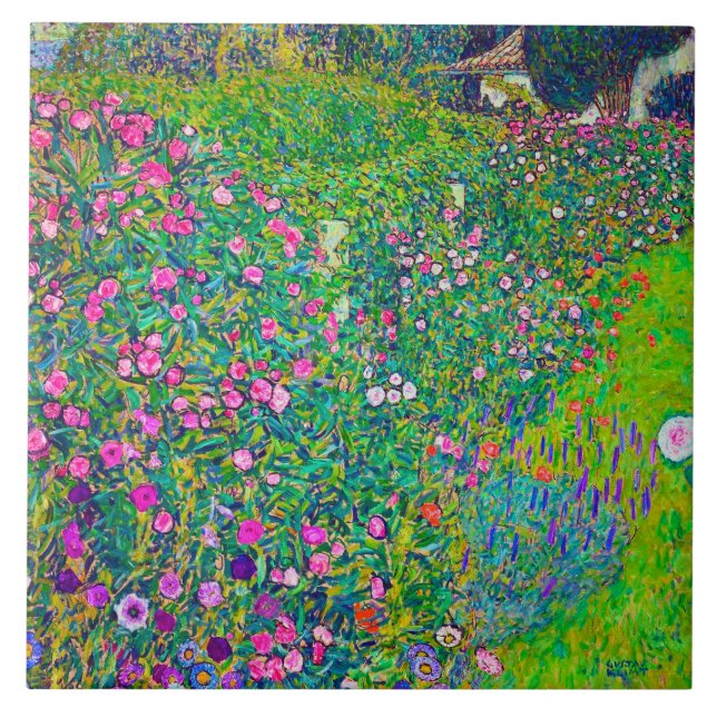 Italian Garden, Gustav Klimt Ceramic Tile (Front)