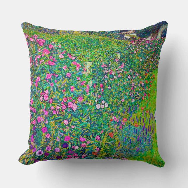 Italian Garden, Gustav Klimt Throw Pillow (Front)