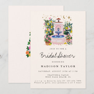 Italian Garden Lemon Fountain Summer Bridal Shower Invitation