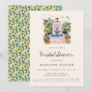 Italian Garden Lemon Fountain Summer Bridal Shower Invitation