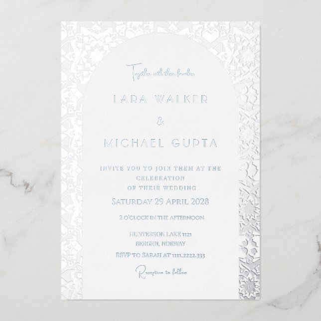 Italian Geometric Tile Wedding (Solid) Foil Invitation (Front)
